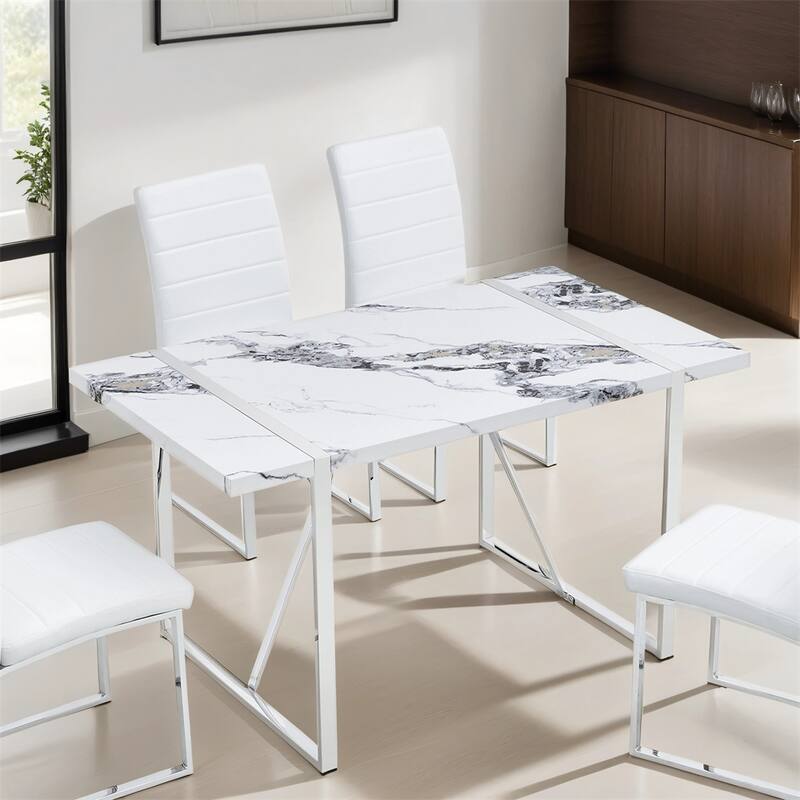Modern Dining Table, 55 inch Faux Marble Kitchen Table for 4 People