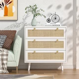 white 3 drawer dresser Anmytek Mid-Century Modern 3-Drawer Rattan Chest of Drawers Storage Organizer for Bedroom - On Sale - Bed Bath & Beyond Size:13.0 Winter Cocktail Attire for dark royal blue bridesmaid dress ikea white tall dresser modern look that compliments