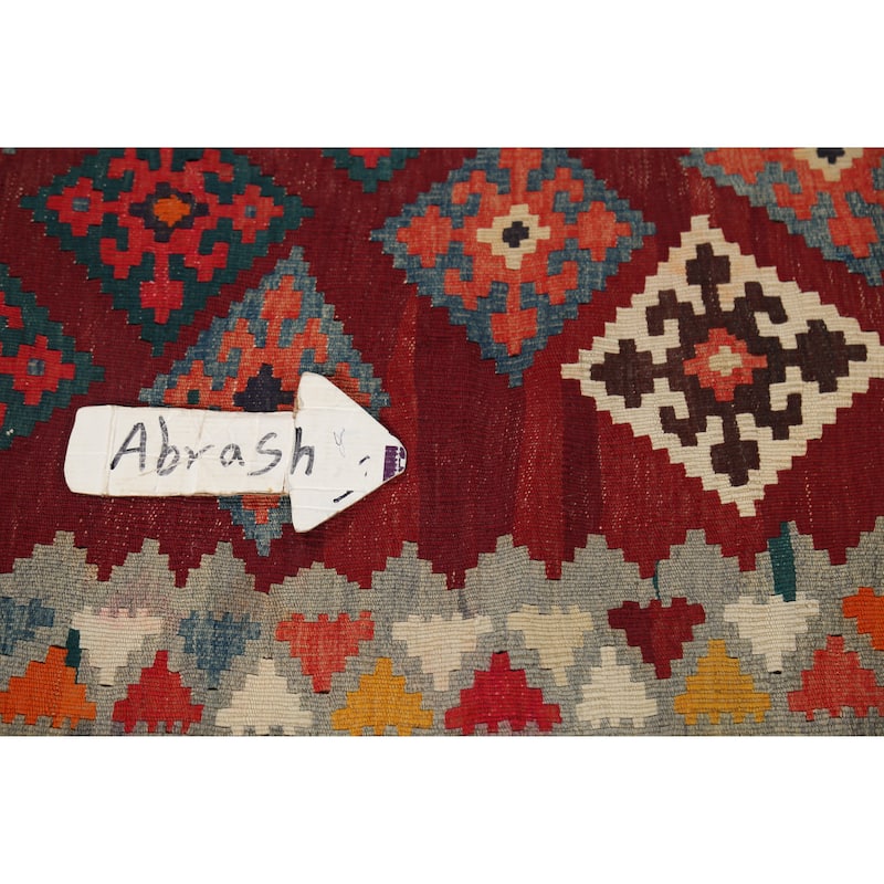 Tribal Kilim Qashqai Persian Vintage Rug Hand-Woven Red Wool Carpet - 5'0"x 6'8"
