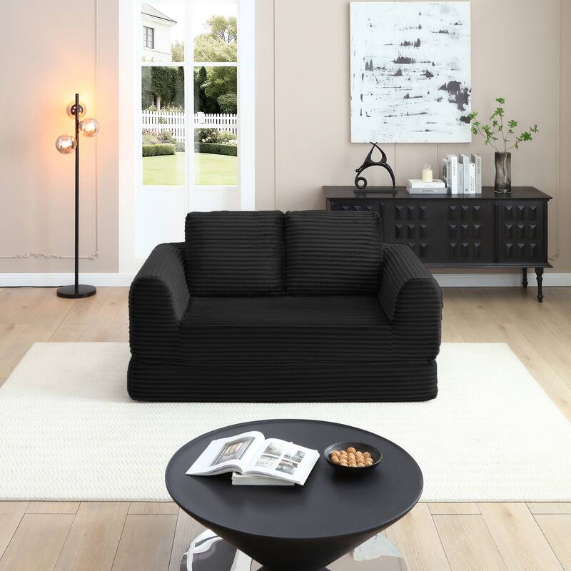 2-in-1 Folding Convertible Sofa Bed, Modern Corduroy Sleeper Couch - Black