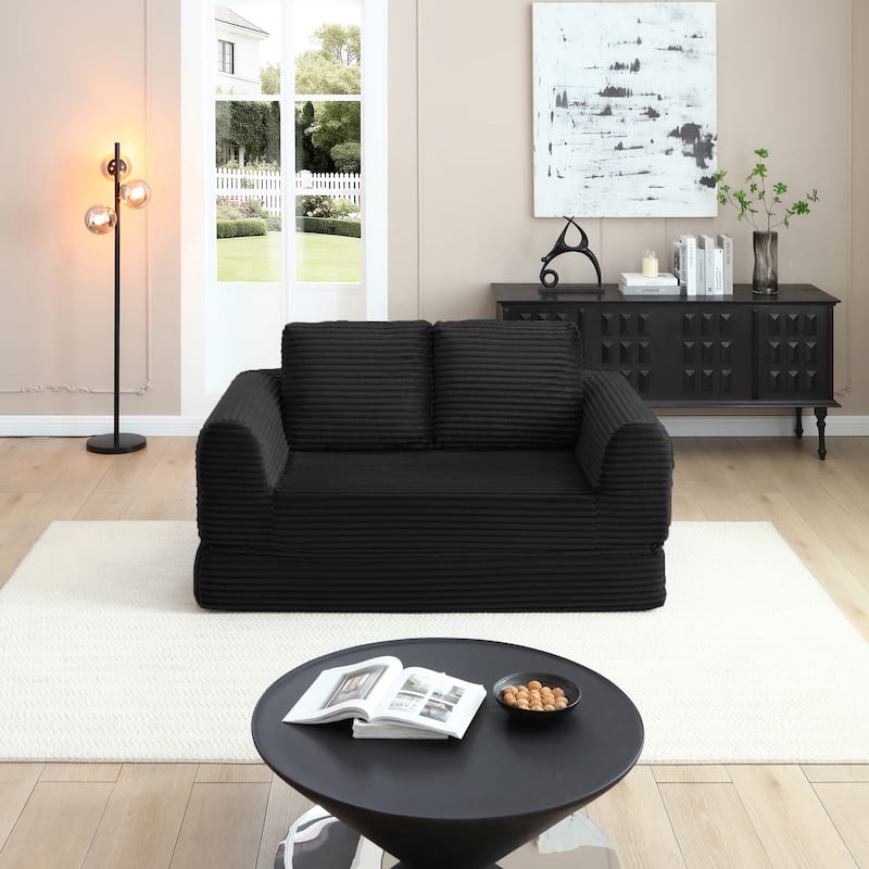 Sofa Bed Sleeper Sofa with 2 Pillows, Black Upholstered Sofa Couch Loveseat 2-Seater Sofa Couch with Armrests