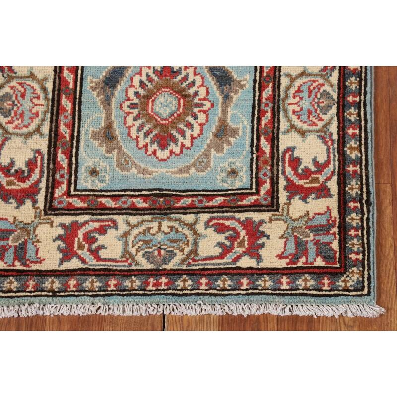 Light Blue Traditional Kazak Runner Rug Handmade Hallway Wool Carpet - 2'1" x 5'9"