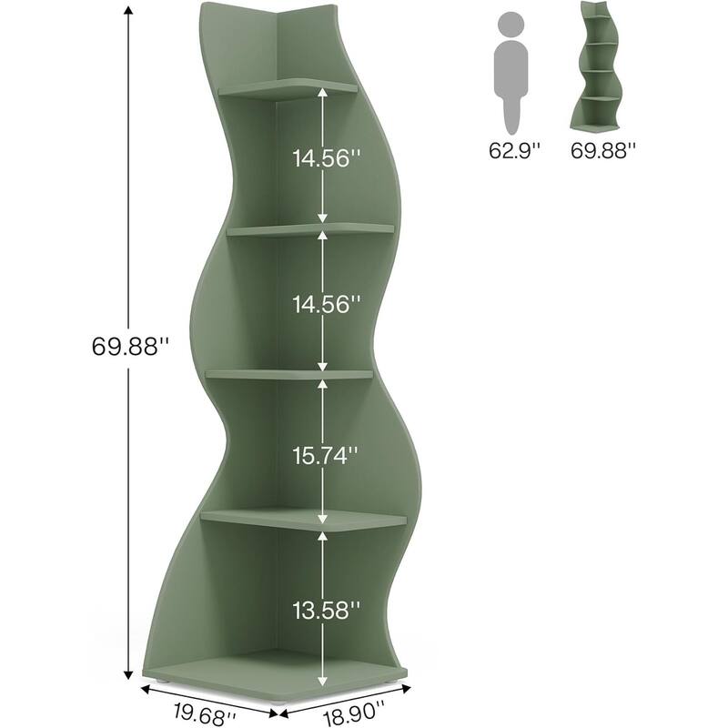 Rossetta 5-Tier Modern Elegant Floor Mount Streamlined Shape Corner Rack Shelf with Adjustable Shelves