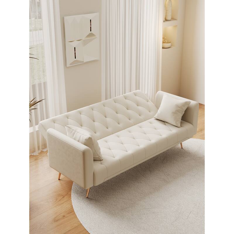 Roomfitters 71-Inch Velvet Convertible Futon Sofa Bed, Modern Loveseat Sleeper Couch with Gold Legs for Small Spaces