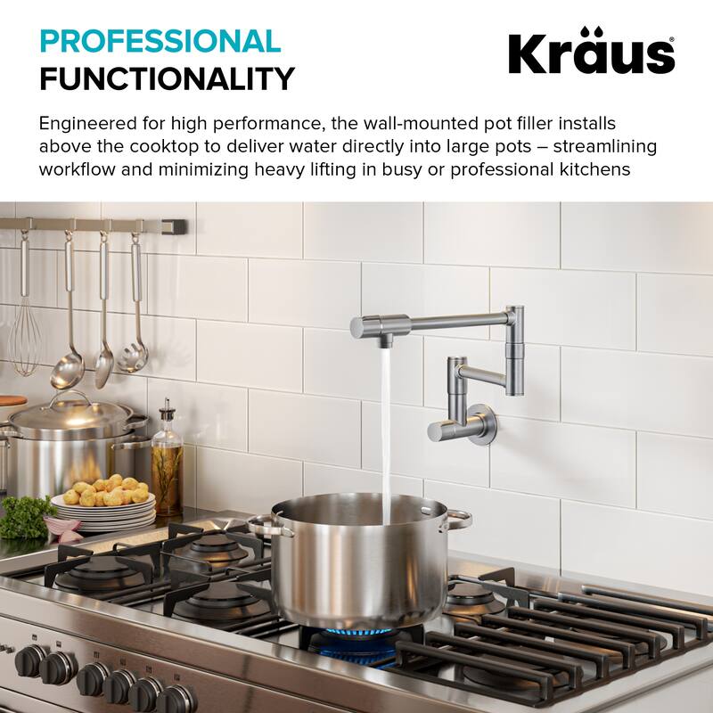 KRAUS Bolden 2 Handle Wall Mount Pot Filler Faucet w/ Retractable Arm
