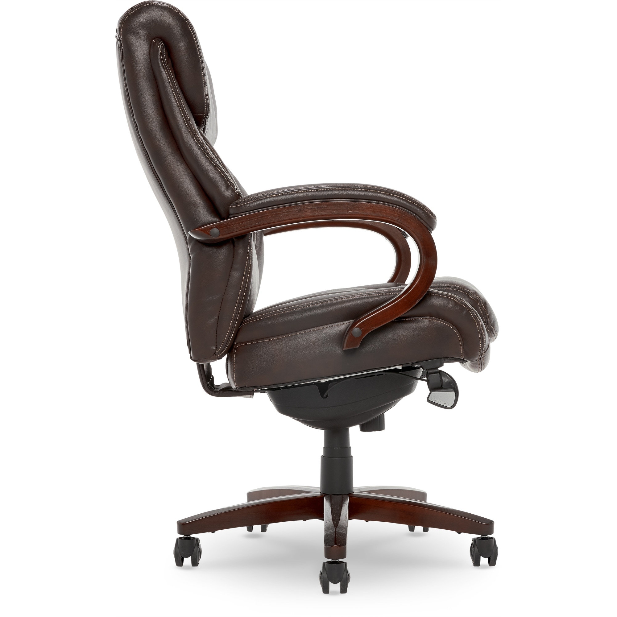 La Z Boy Bellamy Executive Leather Office Chair with Memory Foam Cushions Solid Wood Arms and Base Waterfall Seat Edge