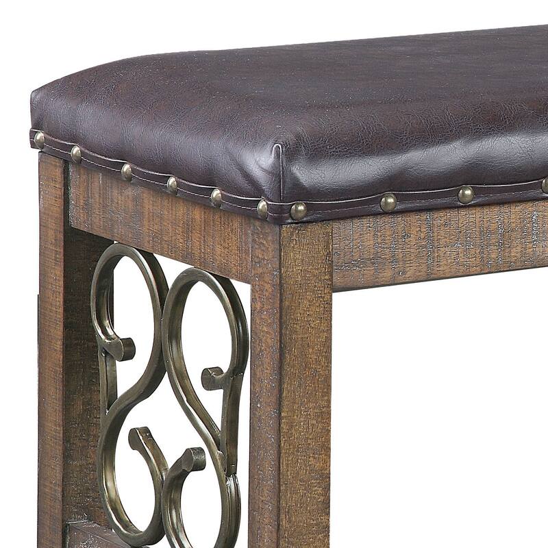 Raphaela Black Synthetic Leather & Weathered Cherry Finish Bench