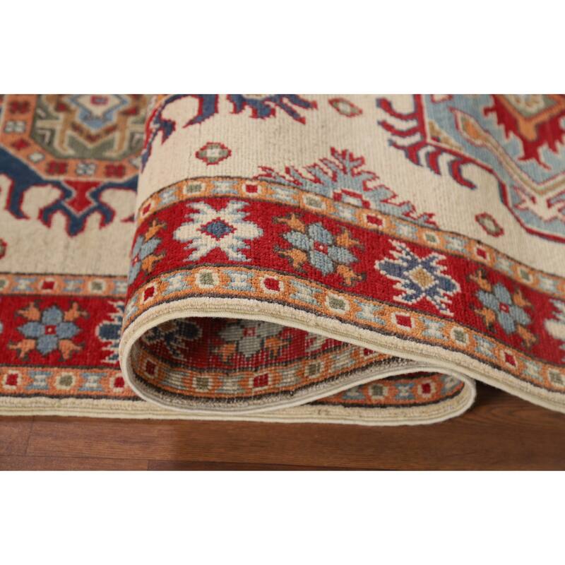 Geometric Kazak Oriental Runner Rug Handmade Foyer Wool Carpet - 2'8" x 9'7"