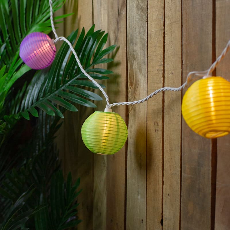 10-Count Multi-Color Summer Paper Lantern Patio Lights 8.5ft White Wire - Multicolor
