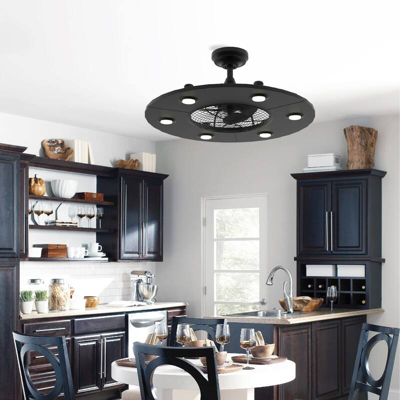 Fanimation Studio Collection Dex 12 inch Black Fandelier Ceiling Fan With LED Lights and Remote
