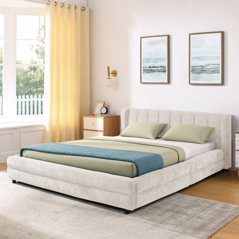 Queen Upholstered Bed Frame with Headboard & Storage Drawers
