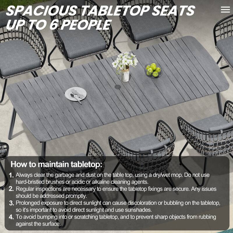 7/9-Piece Outdoor Dining Set Patio Aluminum Dining Table with Umbrella Hole and Rattan Chairs
