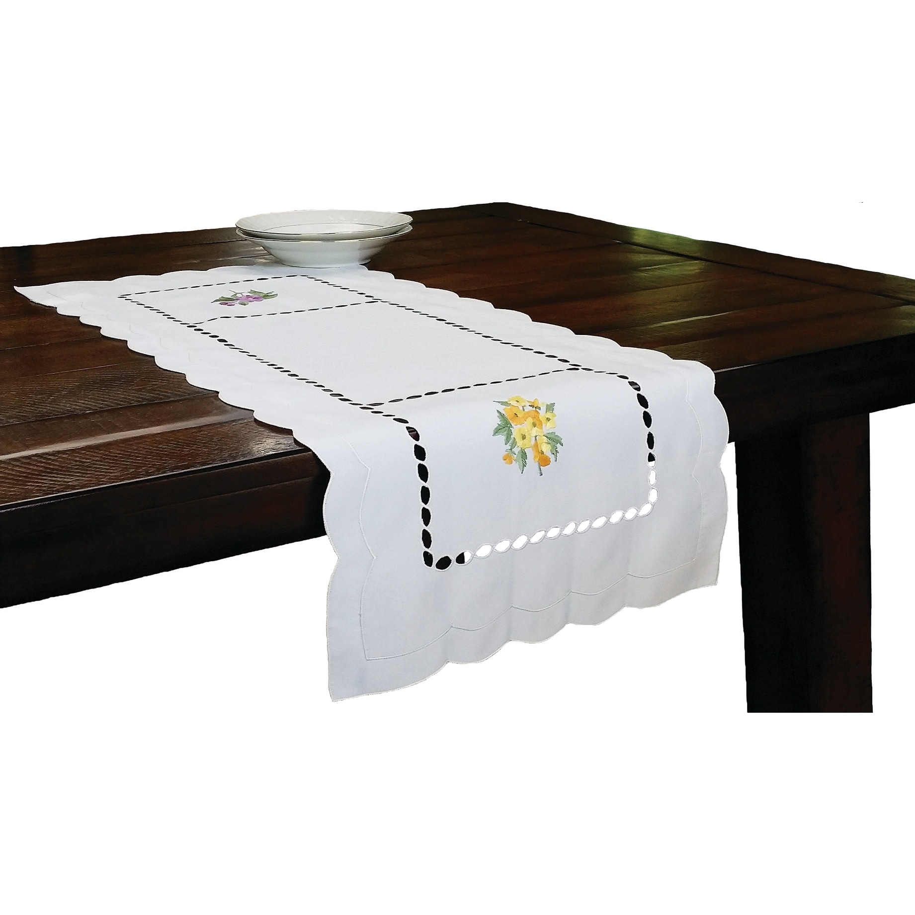 Bouquet Embroidered Cutwork Table Runner