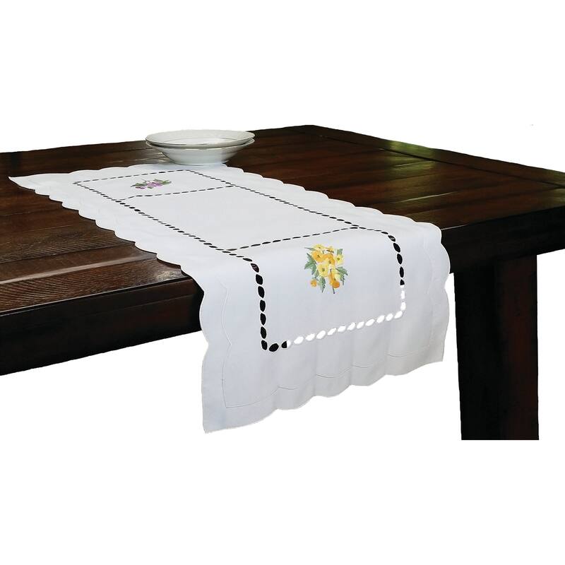 Bouquet Embroidered Cutwork Table Runner - 15 x 54"