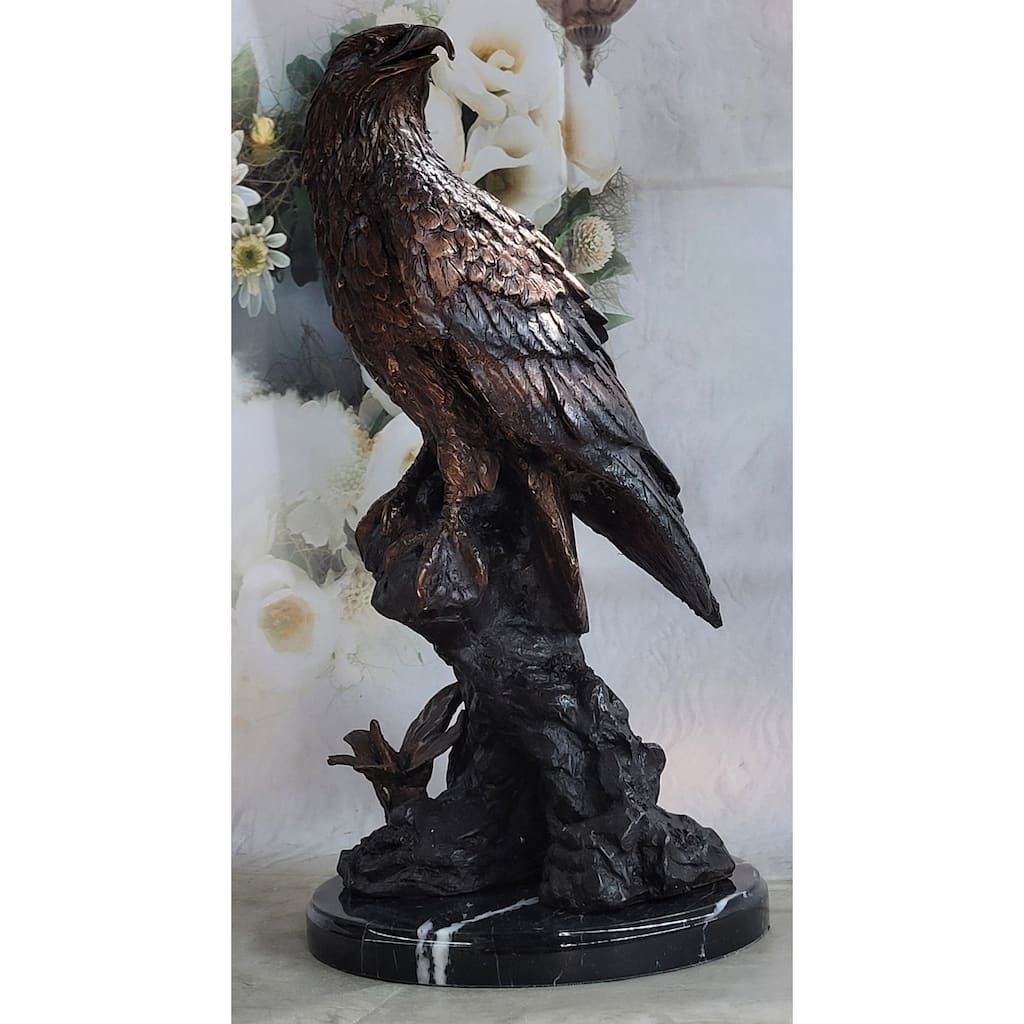 Two Tone American Bald Eagle Bronze Statue Sculpture Figure Marble Base 18 Inches X 9 Inches