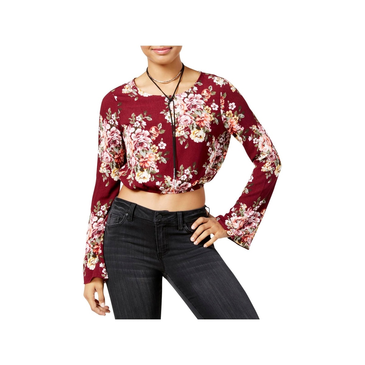Polly /& Esther Womens Juniors Floral Long Sleeves Button-Down Top