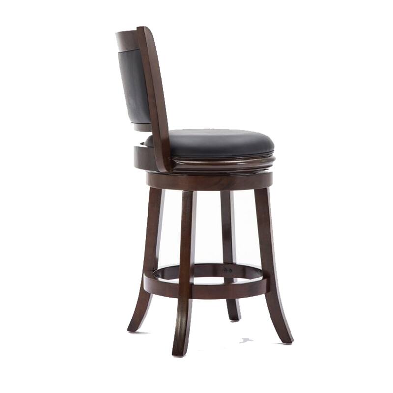 Round Wooden Swivel Counter Stool with Padded Seat and Back, Dark Brown - 19.5 H x 37.5 W x 18 L Inches