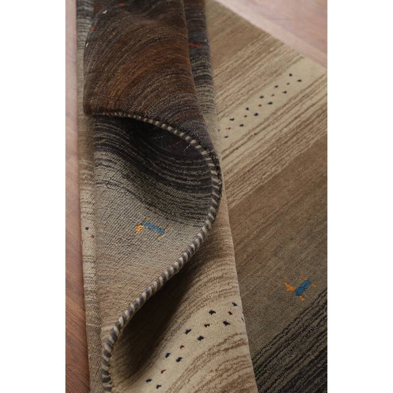 Hand Knotted Oriental 100% Wool Carpet Tribal Stripe Multi-Colored Gabbeh Area Rug - 5' 9'' X 4' 1''