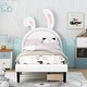 preview thumbnail 2 of 18, Twin Upholstered Leather Platform Bed with Rabbit Ornament Headboard & 2 Drawers Wooden Platform Bed for Kids Girls/Boys