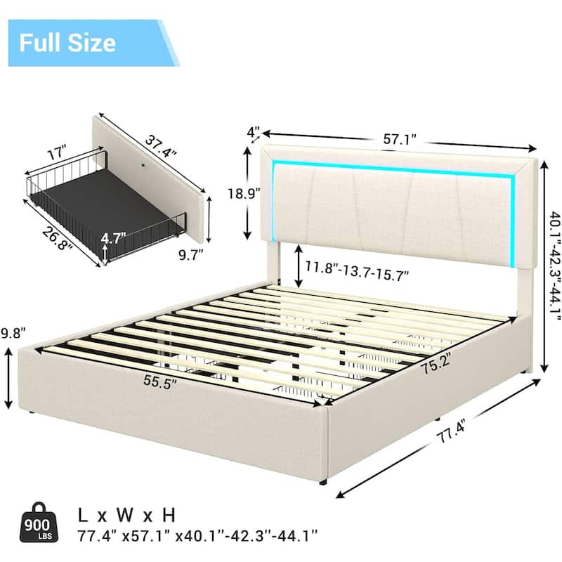 Bed Frame with 4 Storage Drawers1 USB /Type-C Charging Station