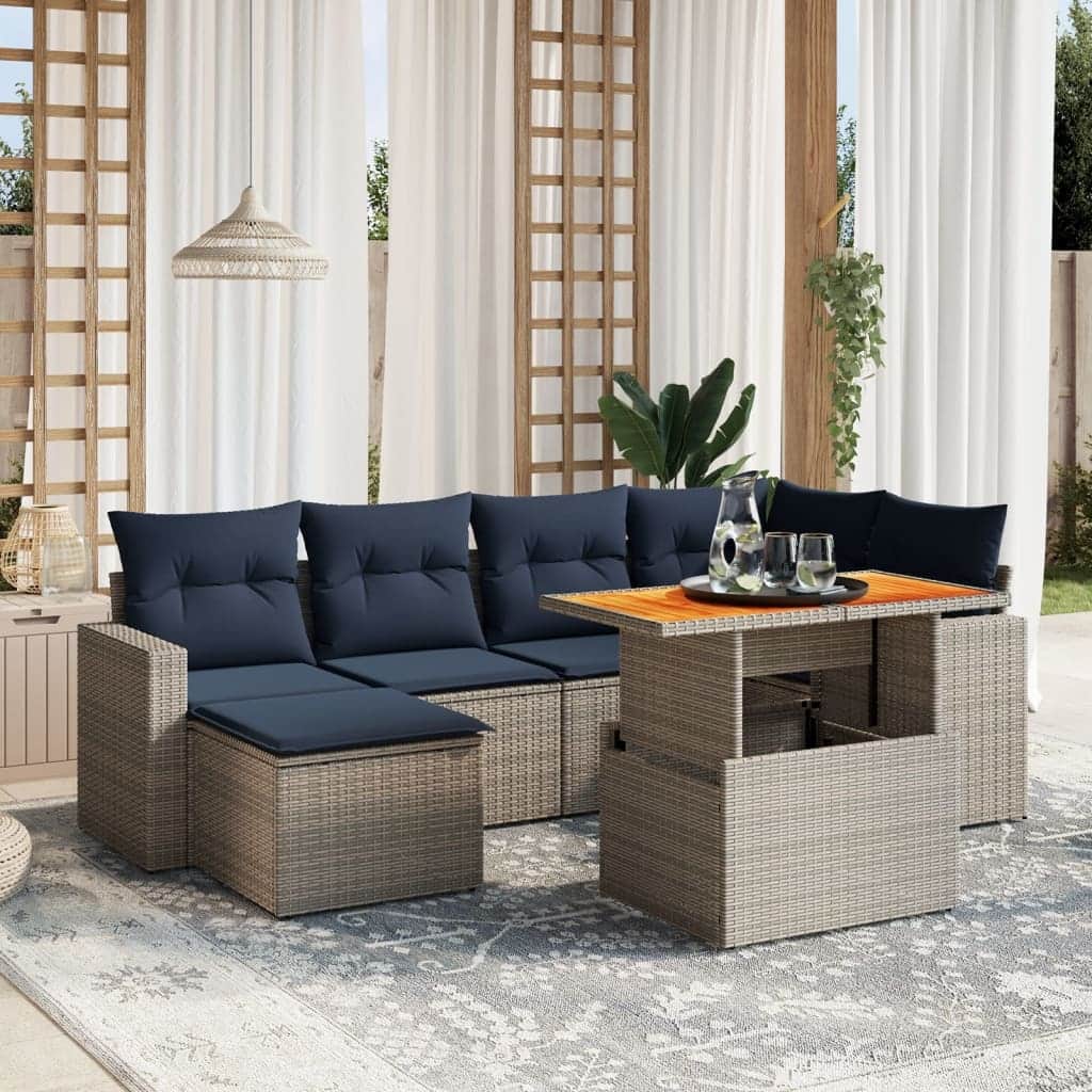 vidaXL Patio Sofa Set with Cushions Outdoor Furniture 7 Piece Poly Rattan - 24.4 x 24.4 x 27.2