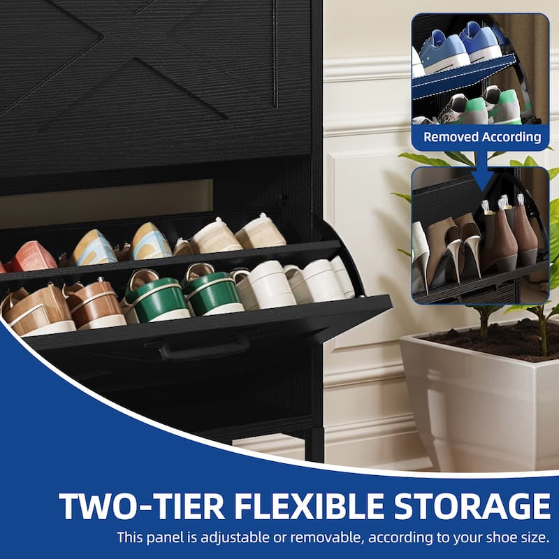 Moasis Shoe Storage Cabinet with 2 Flip Drawers Narrow Shoes Rack Organizer