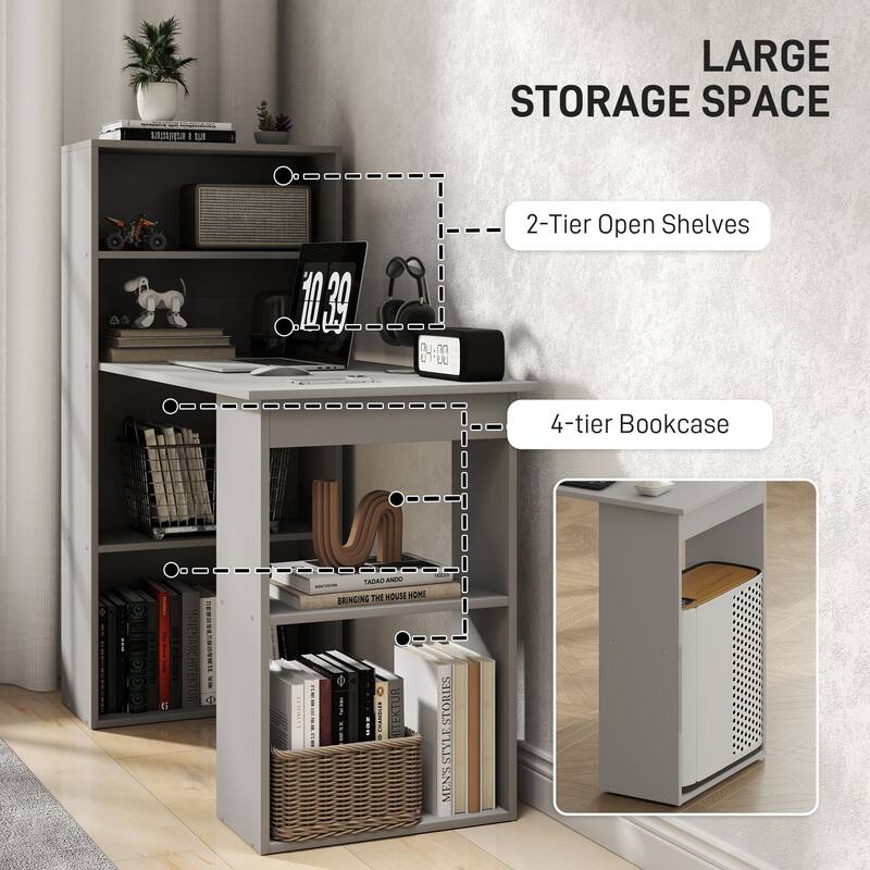 HOMCOM Compact Computer Desk: 6-Tier Storage Shelves, Writing Table Workstation with Bookshelf