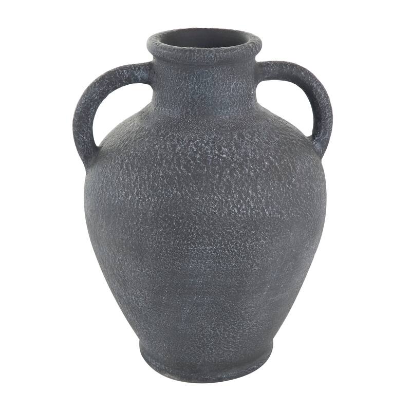 Black Ceramic Whitewashed Textured Amphora Vase with 2 Handles