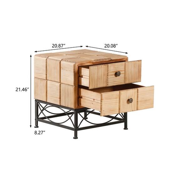 Small Grid Splicing Design Retro Square Coffee Table with Drawers Bed