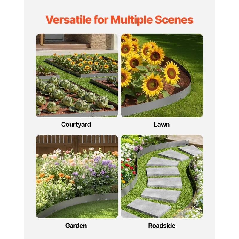 5 Pieces Dark Grey Galvanized Steel Flexible Garden Landscape Edging with Spikes for Pathway - 39 x 6.14 x 0.06''