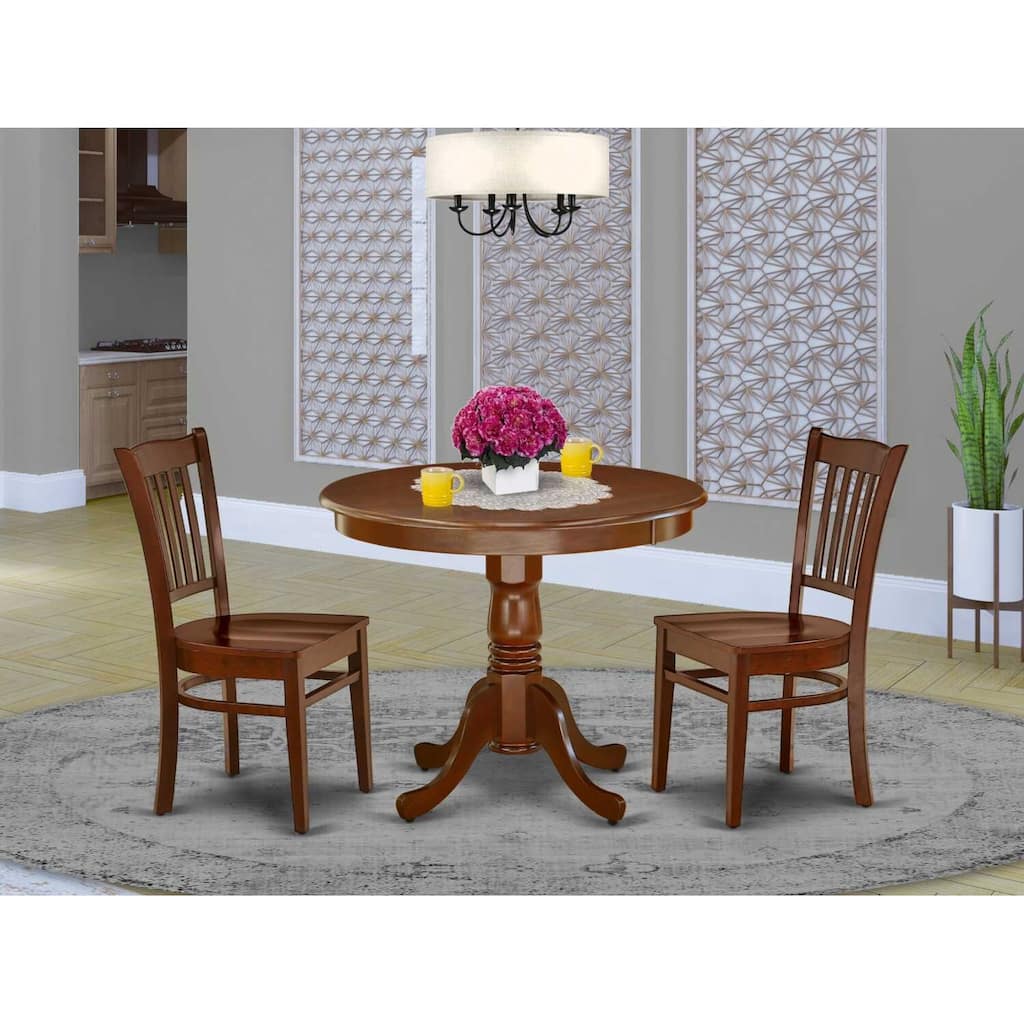 3 Piece Dinette Set - Round Table & 2 Chairs for Small Kitchens - 36 Inch Mahogany Finish
