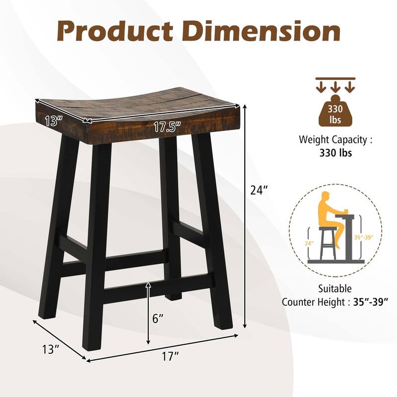 Set of 2 24"/29" Bar Stool Solid Wood Curved Saddle Seat Footrest - Bar Height/Counter height/Counter Height