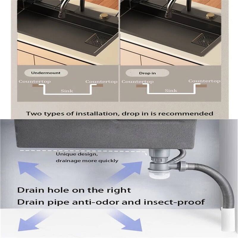 Rectangular Drop-in Kitchen Sink with Waterfall Faucet
