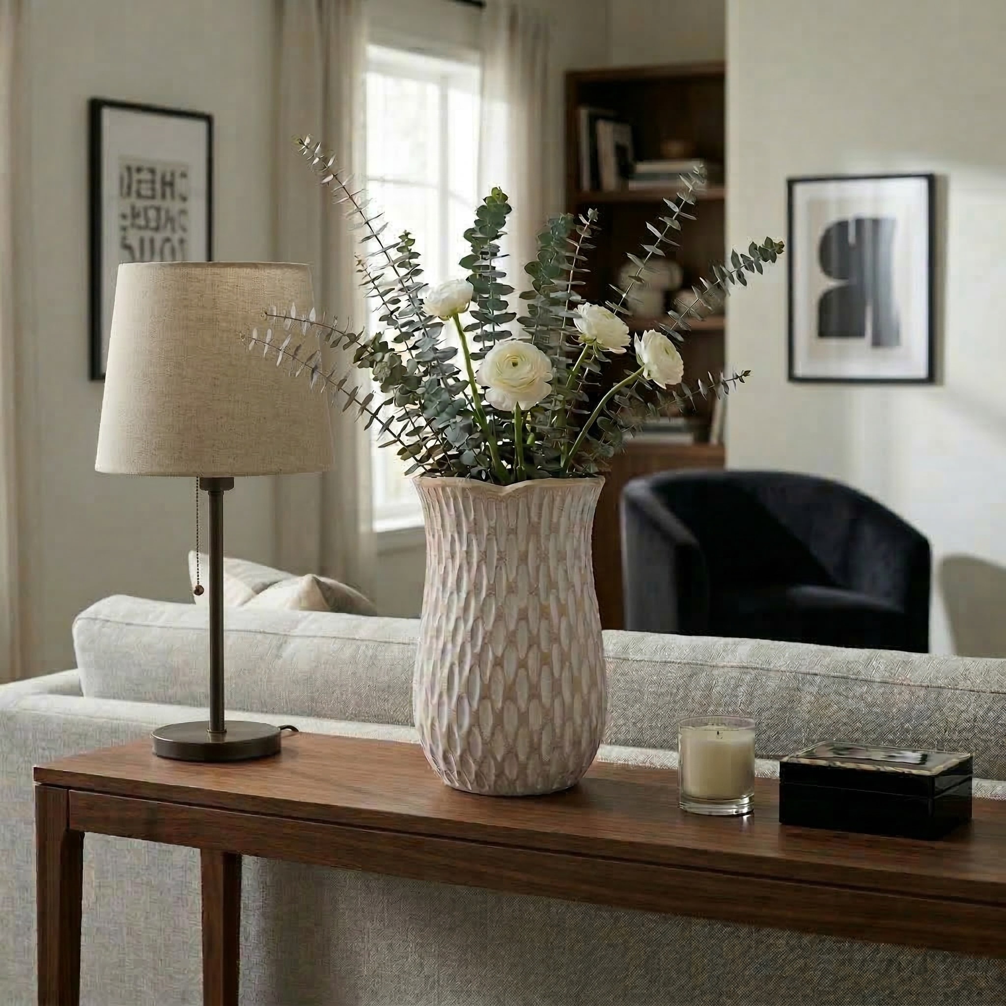 Decorative Vase - Ivory Ceramic Textured Patterned