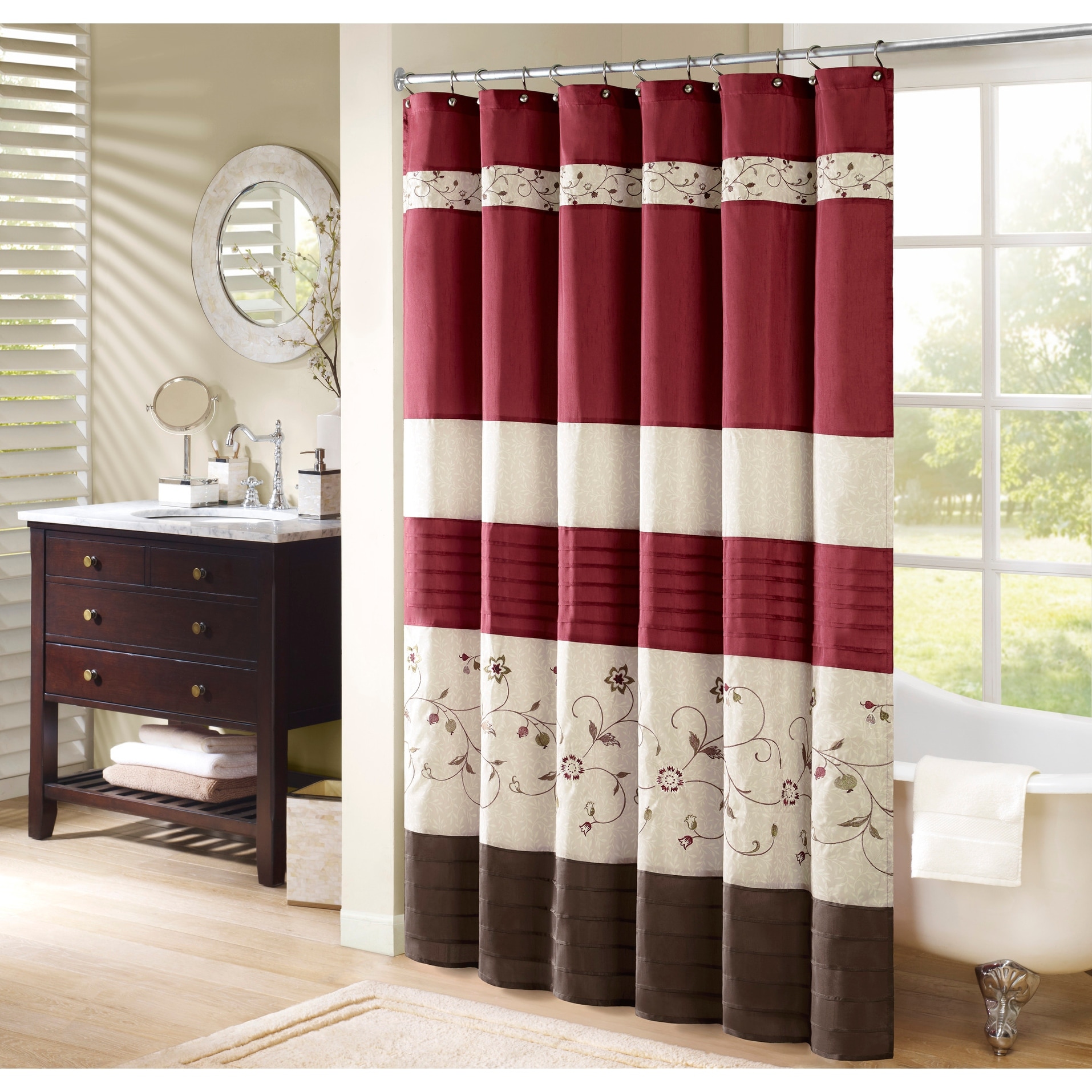Madison Park Serene Faux Silk Embroidered Floral Shower Curtain