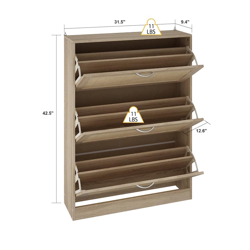 Rattan Narrow Shoe Cabinet with 3 FILP Drawers,Shoe Storage Organizer