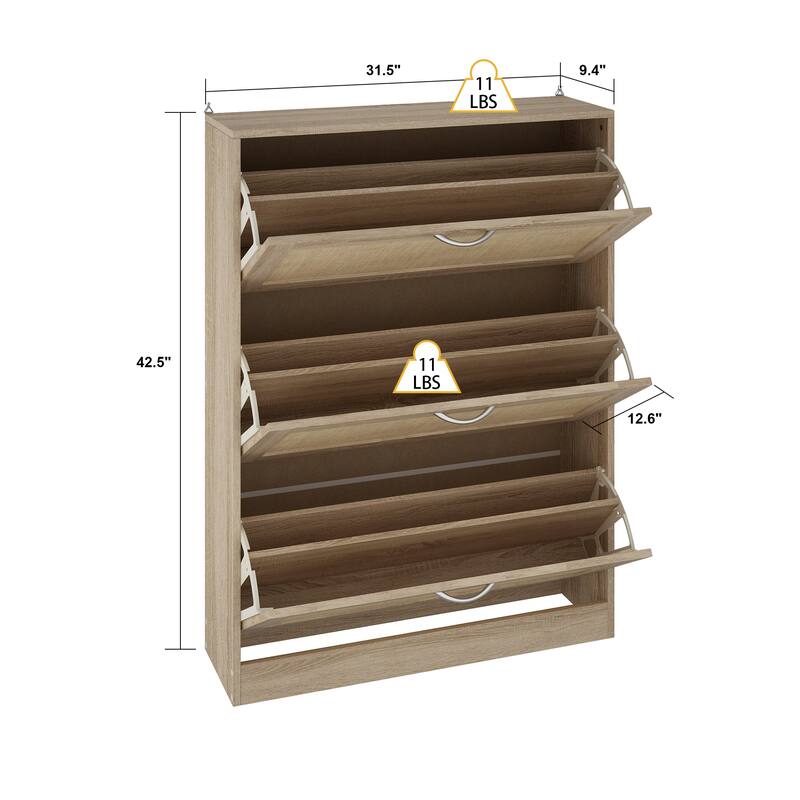 Shoe Cabinet with 3 Flip Drawers Shoe Rack Storage Cabinet Space Save - 31.5“Wx42.5"H