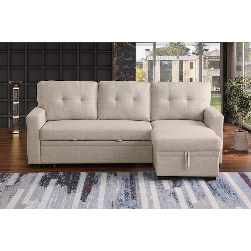 Elegant Cotton Linen Storage Sofa: 82"Lx53"Wx34"H, 191 lbs, Beige, with Chaise, Convertible, Removable Cushions