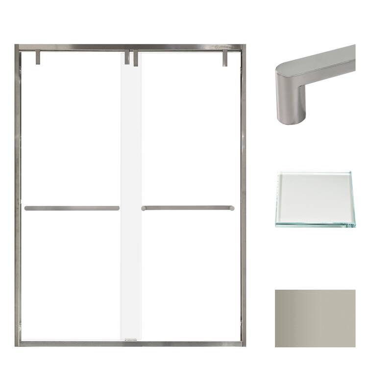 Transolid EBPT608010L-R 80" High x 60" Wide Bypass Frameless Shower - Brushed Nickel