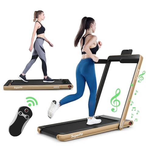 2 in 1 2.25 HP Under Desk Electric Installation-Free Folding Treadmil with Bluetooth Speaker and LED Display