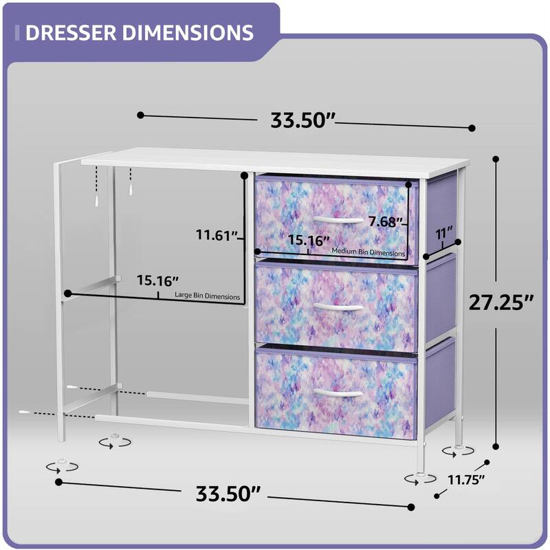 5 Drawer Bedroom Chest Dresser and TV Stand, Pastel Collection