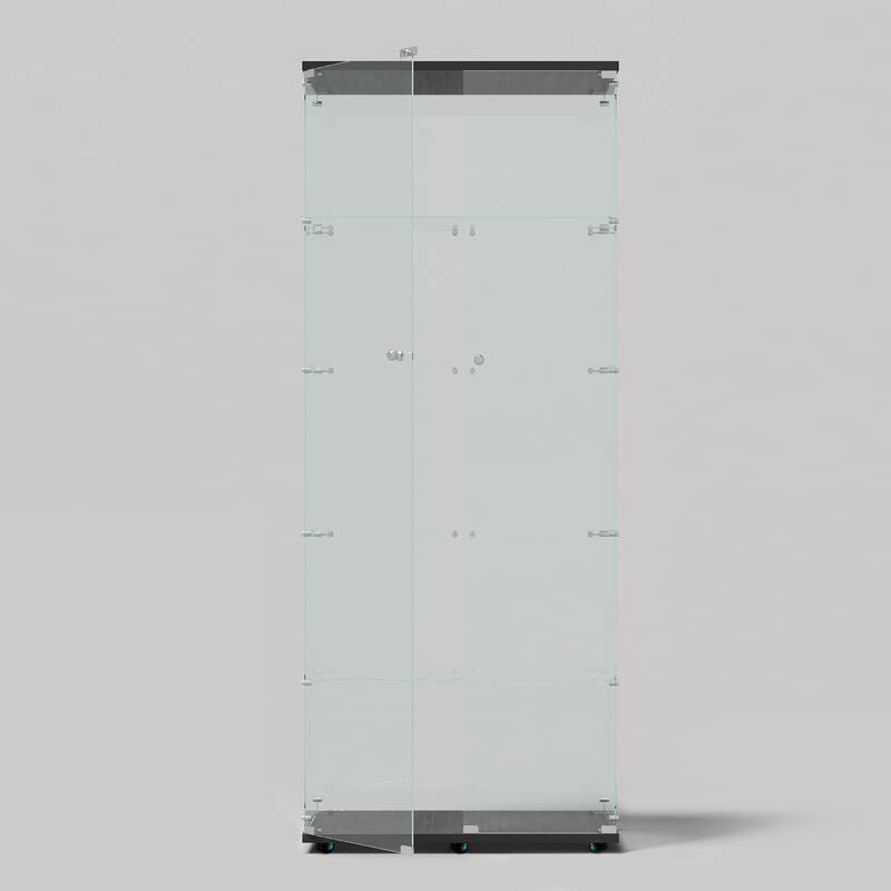 Tempered glass display cabinet, file cabinet, with Bluetooth LED light strip, lock on the door,equipped with cast, easy to move
