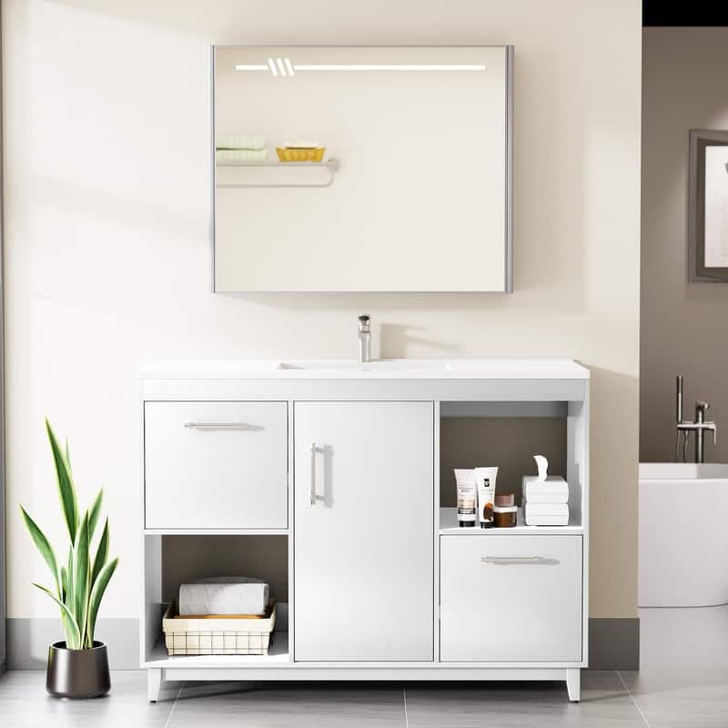 48-Inch Modern Bathroom Vanity with Sink,Ample Storage - White