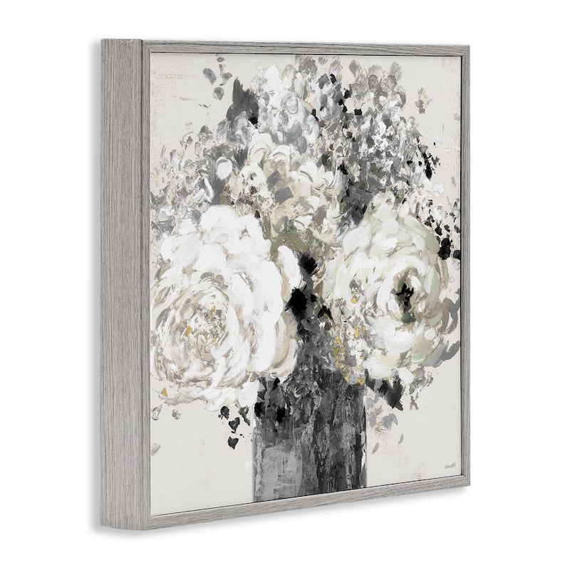 Stupell Bold Abstract Floral Arrangement Black Cream Expressive Flowers Framed Wall Art