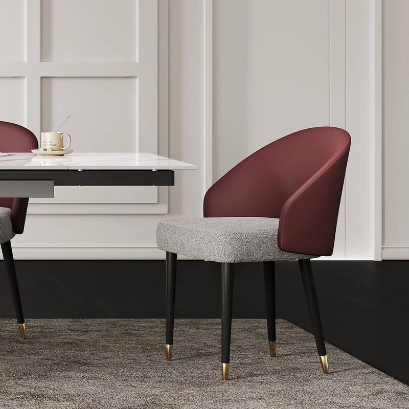 Modern Faux Leather and Fabric Upholstered Back Armchair Dining Chair (Set of 2)