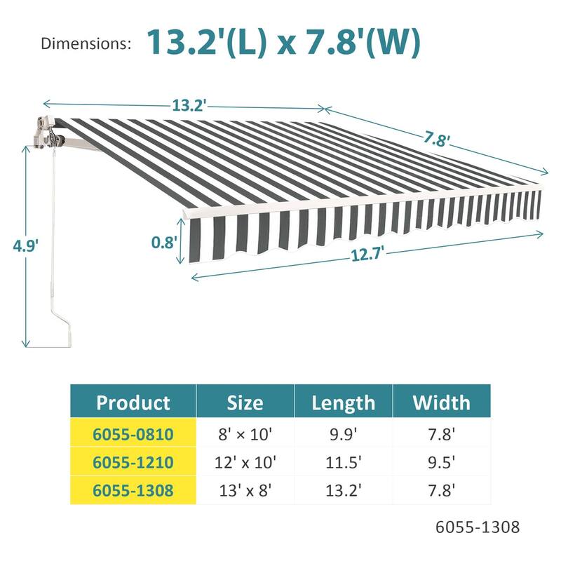 MCombo13x8Feet Manual Retractable Patio Door Window Awning Sunshade Shelter Outdoor Canopy