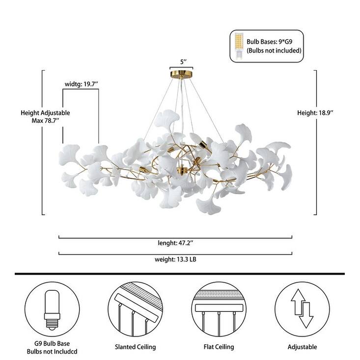 KAYLA Luxury Ginkgo Branch Chandelier for Living Room, Dining Room, Foyer, Kitchen Island