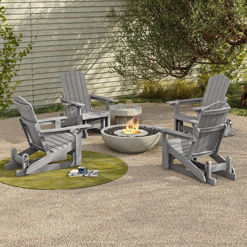 Glider Adirondack Patio Chair, 3-Position Adjust Smooth Motion Chair - 4-Piece - LightGray