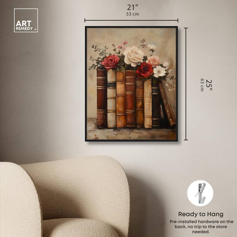 Bookshelf Bouquet II Canvas by Art Remedy