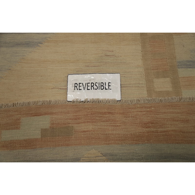 Hand Woven Oriental 100% Wool Carpet Southwestern Tribal Beige & Ivories Kilim Area Rug - 9' 9'' X 7' 8''